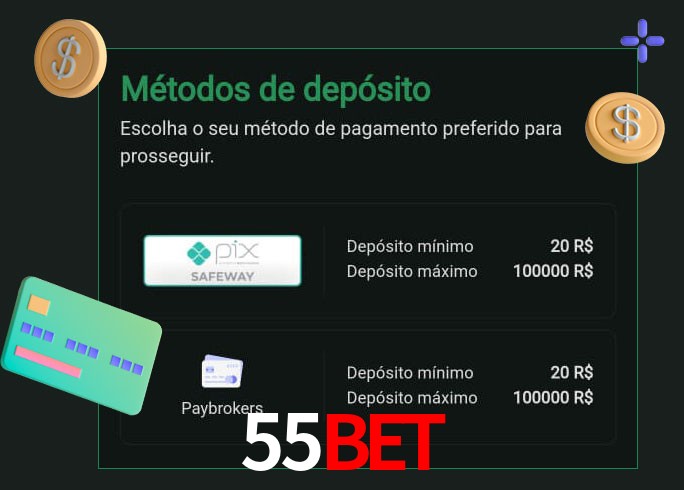 O cassino 55Bet oferece uma grande variedade de métodos de pagamento